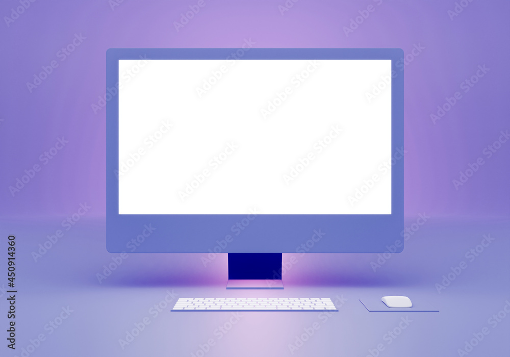 3d rendering blue computer monitor mockup design 3d rendering blue computer monitor mockup design