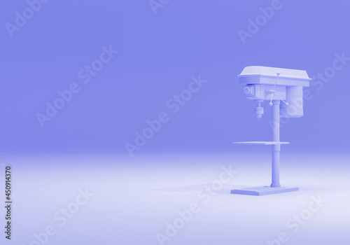 3d rendering metal drill machine with empty space on blue color
