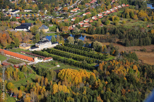 Obraz na płótnie Aerial view of the Swedish village Osterbybruk during the autumn season. w salonie