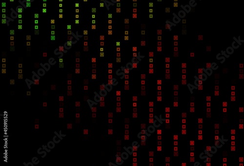Dark Green, Red vector background with rectangles, circles.