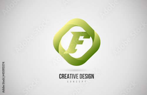 green F alphabet letter icon logo with rhombus shape. Creative gradient design for company and business