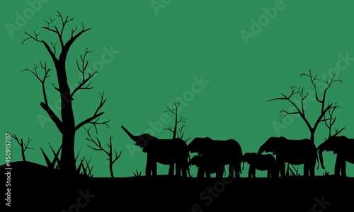 Vector illustration of elephant herd suitable for international elephant day etc