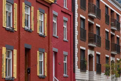 A row of colourful homes in Montreal.