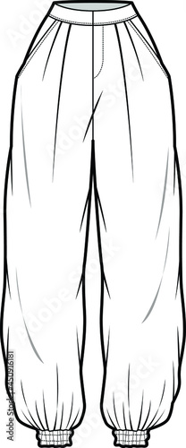 women comfy stretch loose hippie baggy yoga sports harem pant jogger pant flat sketch vector illustration