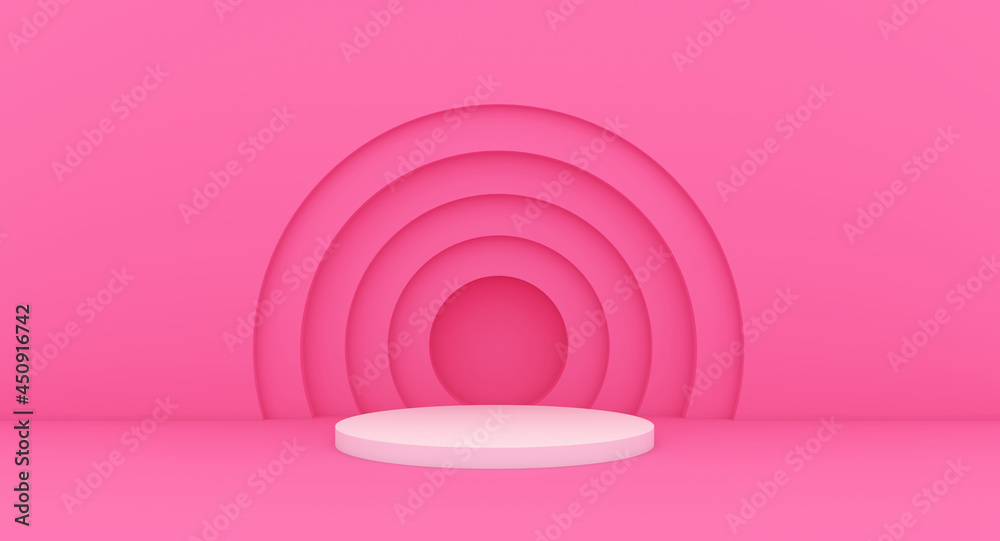 Obraz premium Pink podium with circles background. 3d rendering. 