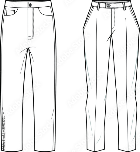 women regular straight leg pant flat sketch vector illustration
