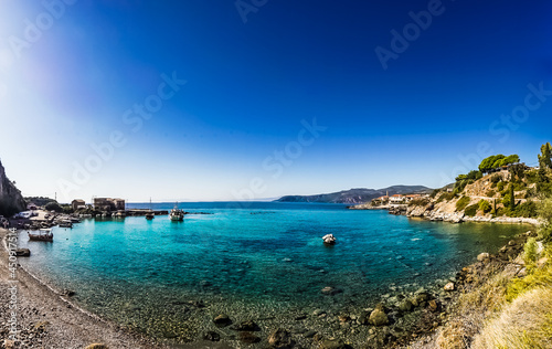 Beautifoul beach at the bay of the town of Kardamyli town  Peloponnese Greece