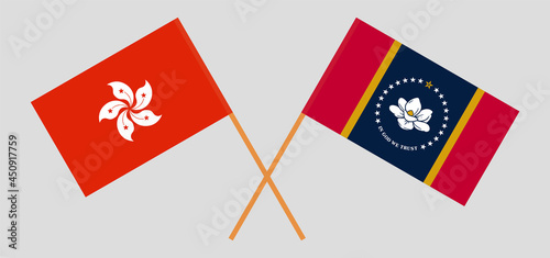 Crossed flags of Hong Kong and the State of Mississippi. Official colors. Correct proportion