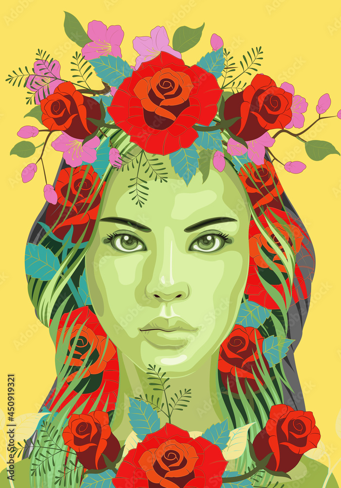 woman face vector illustration face & Rose Design