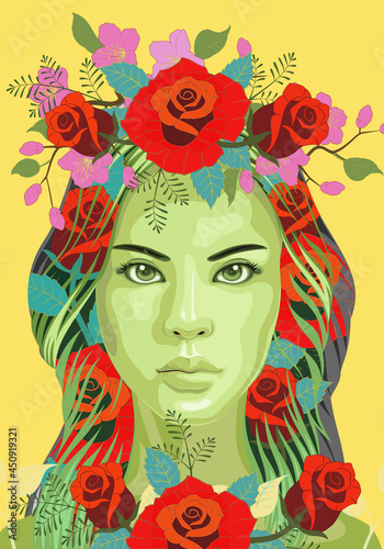 Fototapeta Naklejka Na Ścianę i Meble -  woman face vector illustration face & Rose Design
