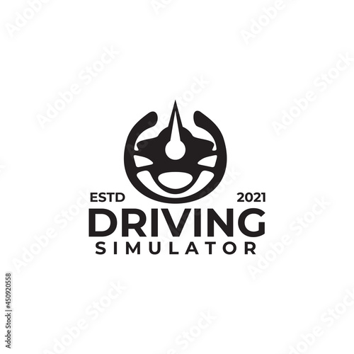 Driver car steering simulator, speedometer vector logo design