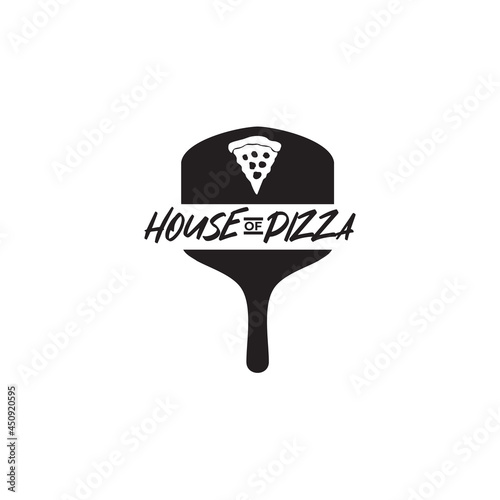 Black pizza peel restaurant vector logo design