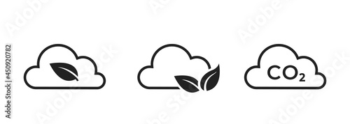 zero emissions line icon set. co2 emissions, carbon dioxide pollution. clean air, eco and environment symbol photo