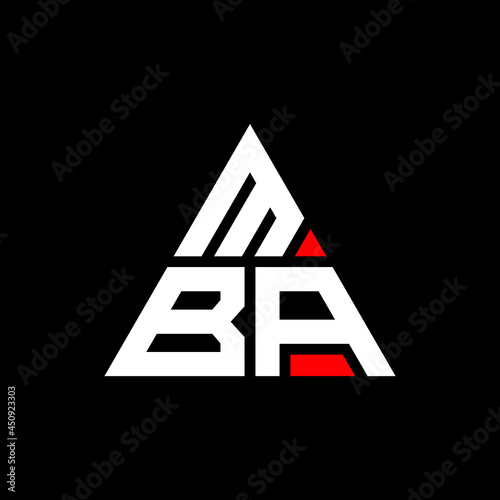 MBA triangle letter logo design with triangle shape. MBA triangle logo design monogram. MBA triangle vector logo template with red color. MBA triangular logo Simple, Elegant, and Luxurious Logo. MBA
 