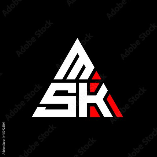 MSK triangle letter logo design with triangle shape. MSK triangle logo design monogram. MSK triangle vector logo template with red color. MSK triangular logo Simple, Elegant, and Luxurious Logo. MSK 
 photo