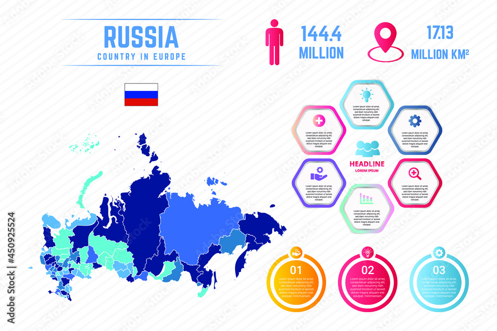 Colorful Russia Map Infographic Template