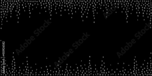 Falling numbers, big data concept. Binary white orderly flying digits. Rare futuristic banner on black background. Digital vector illustration with falling numbers.