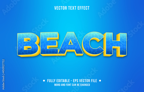 Editable text effect gradient style beach with water surface pattern and blue yellow color
