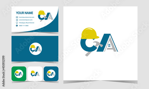 initial CA construction and home improvement with hammer logo designs
