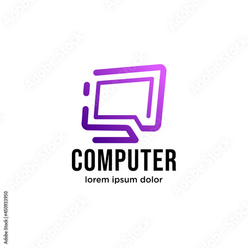 Vector computer logo. Monitor icon. abstract digital technology template. Illustration design of logotype business web marketing. Vector stock. Design inspiration