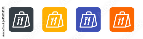 Bag with takeaway food icon. Delivery bag package icon set.