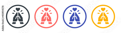 Gratitude icon. Namaste hand with love symbol vector on circle design.
