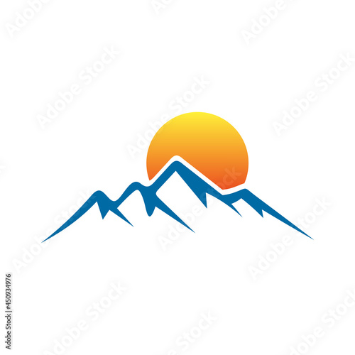 Mountain logo icon with sun vector
