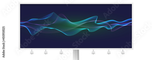 Billboard with abstract background. Smoke effect from blended lines. Many waving lines and glow effect. Vector illustration