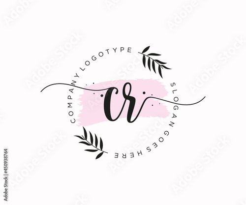 initial CR Feminine logo beauty monogram and elegant logo design, handwriting logo of initial signature, wedding, fashion, floral and botanical with creative template.