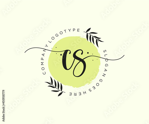 initial CS Feminine logo beauty monogram and elegant logo design, handwriting logo of initial signature, wedding, fashion, floral and botanical with creative template.
