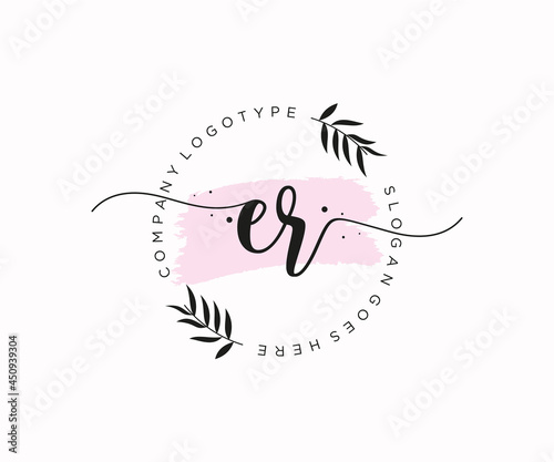 initial ER Feminine logo beauty monogram and elegant logo design, handwriting logo of initial signature, wedding, fashion, floral and botanical with creative template.
