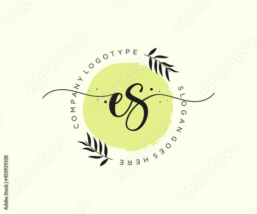 initial ES Feminine logo beauty monogram and elegant logo design, handwriting logo of initial signature, wedding, fashion, floral and botanical with creative template.