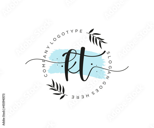 initial KT Feminine logo beauty monogram and elegant logo design, handwriting logo of initial signature, wedding, fashion, floral and botanical with creative template.