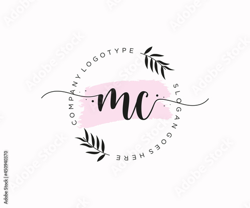 initial MC Feminine logo beauty monogram and elegant logo design, handwriting logo of initial signature, wedding, fashion, floral and botanical with creative template.