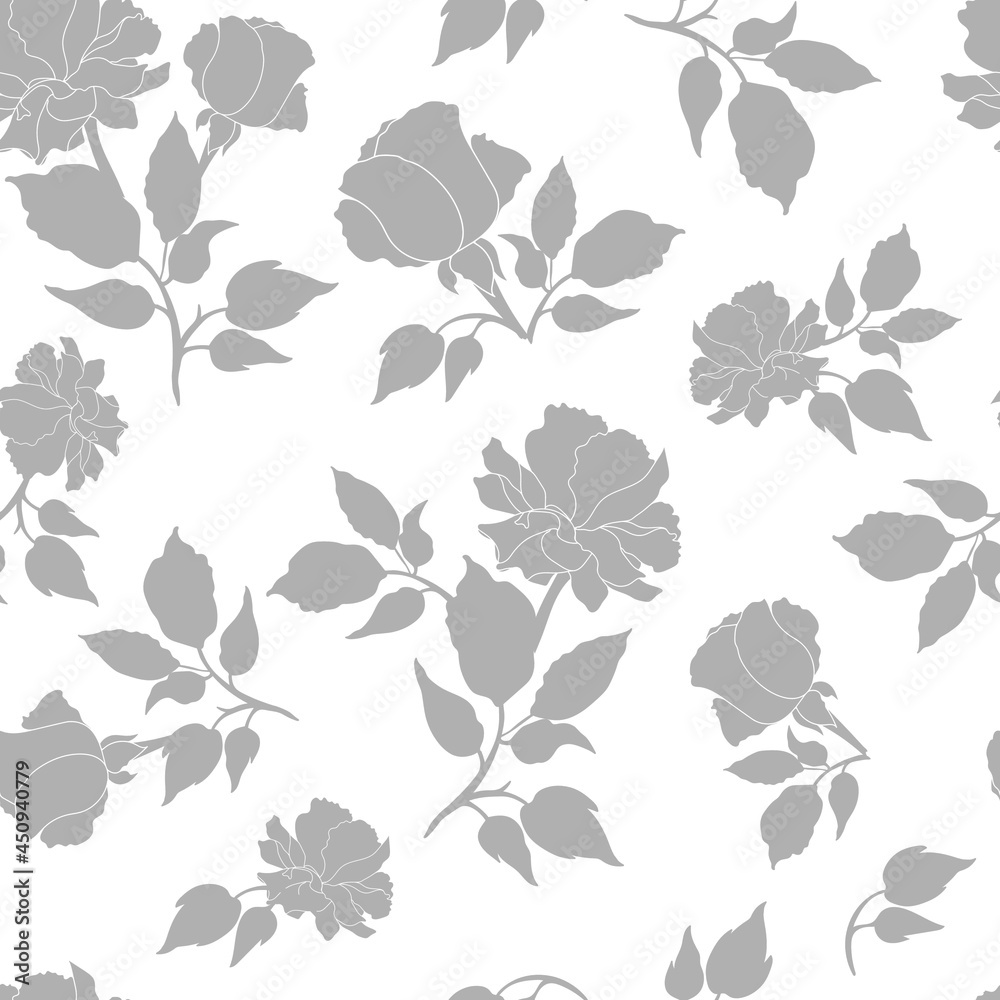 Silver Roses Seamless Pattern Background Silver Roses Seamless Pattern Background