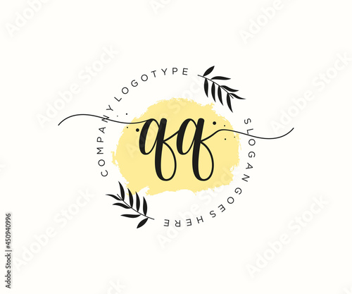 initial QQ Feminine logo beauty monogram and elegant logo design, handwriting logo of initial signature, wedding, fashion, floral and botanical with creative template.