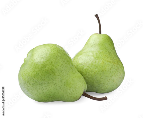 Two fresh ripe pears on white background