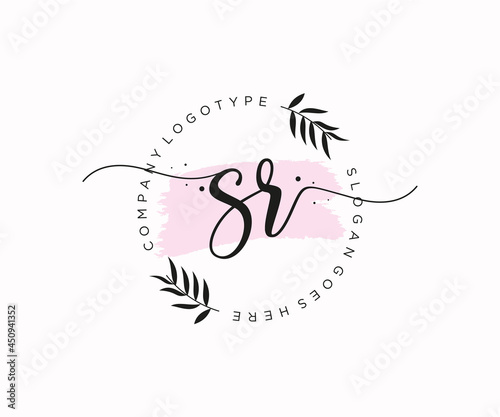 initial SR Feminine logo beauty monogram and elegant logo design, handwriting logo of initial signature, wedding, fashion, floral and botanical with creative template.