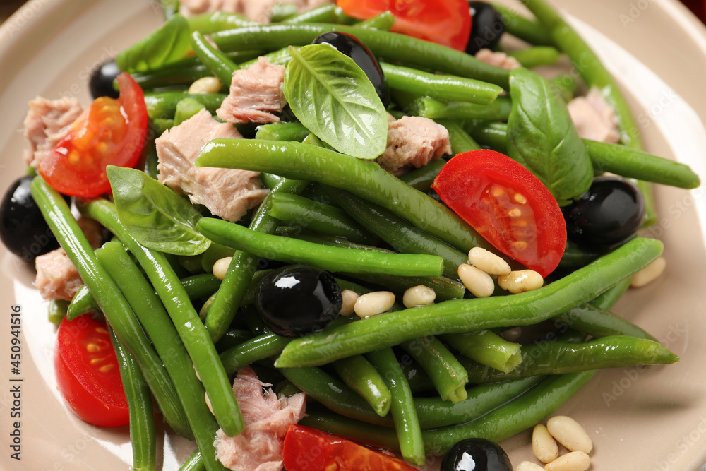 Plate of tasty salad with green beans, closeup Plate of tasty salad with green beans, closeup