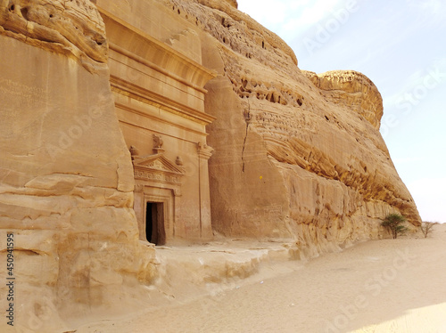 A picture with noise effect part of Madain Saleh tourism site with ancient art and architecture photo