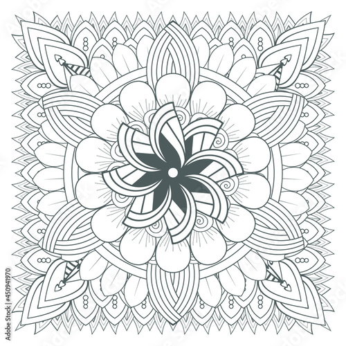 Printable Doodle flowers in monochrome for coloring page  cover  wedding invitation  greeting card  wall art isolated on white background. Hand drawn sketch for adult anti stress coloring page.