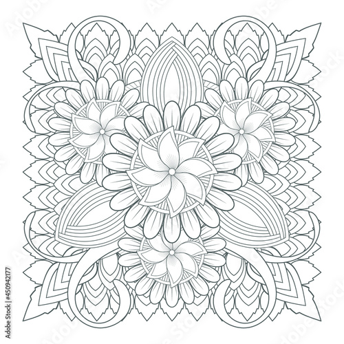 Printable Doodle flowers in monochrome for coloring page, cover, wedding invitation, greeting card, wall art isolated on white background. Hand drawn sketch for adult anti stress coloring page.