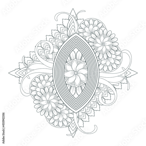 Printable Doodle flowers in monochrome for coloring page, cover, wedding invitation, greeting card, wall art isolated on white background. Hand drawn sketch for adult anti stress coloring page.