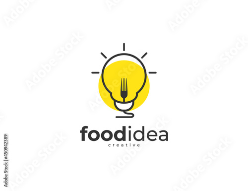 Food idea creative logo with bulb and fork design