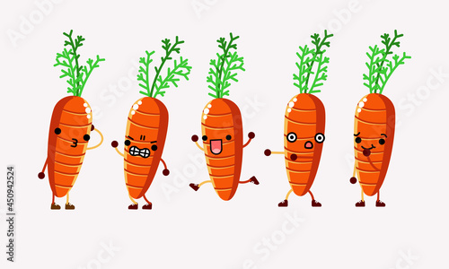 collection of cute carrot character mascot illustration with different pose and facial expression