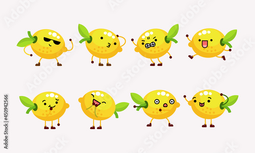 collection of cute lemon character mascot illustration with different pose and facial expression