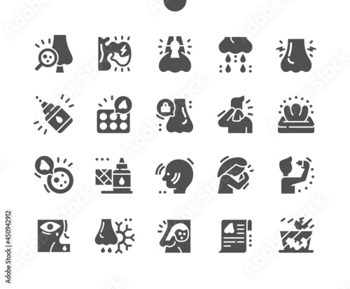 Rhinitis. Nasal drops. Inflammation. Health care, medical and medicine. Rhinitis examination. Vector Solid Icons. Simple Pictogram