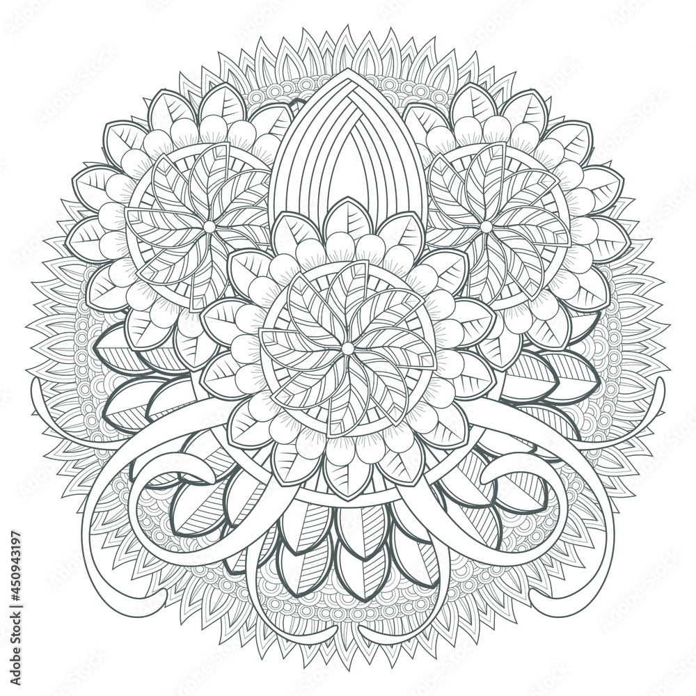 Printable Doodle flowers in monochrome for coloring page, cover, wedding invitation, greeting card, wall art isolated on white background. Hand drawn sketch for adult anti stress coloring page.