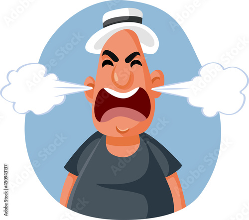 Angry Middle Aged Man Feeling Furious Vector Cartoon