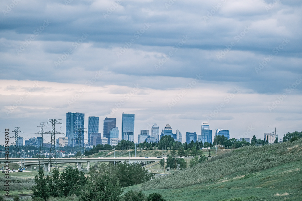 Traffic on Deerfoot trail with downtown Calgary on a cloudy day. Traffic on Deerfoot trail with downtown Calgary on a cloudy day.